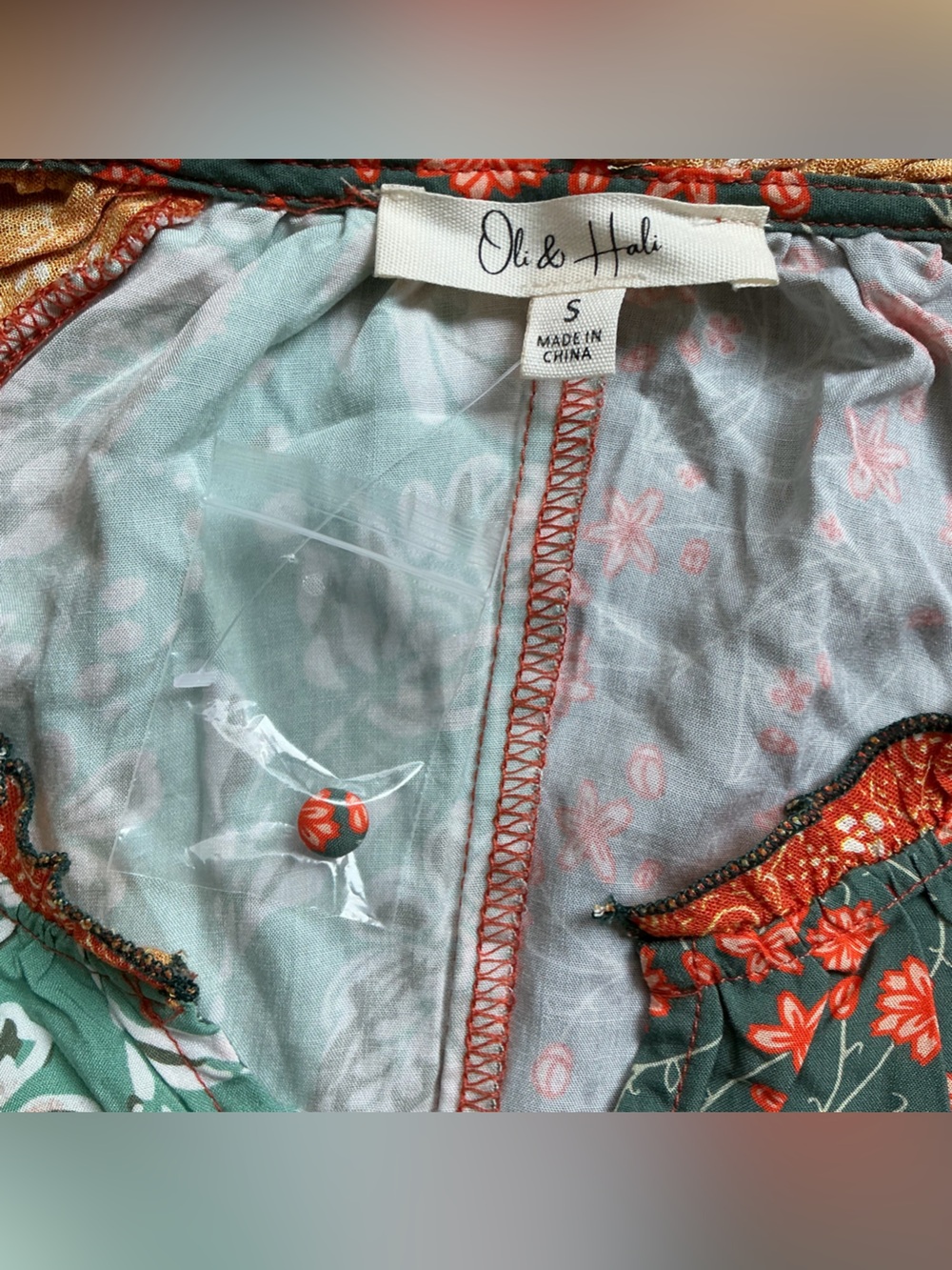 NWT Oli & Hali Patchwork Floral Boho Blouse in Teal & Orange size Small - Picture 6 of 8